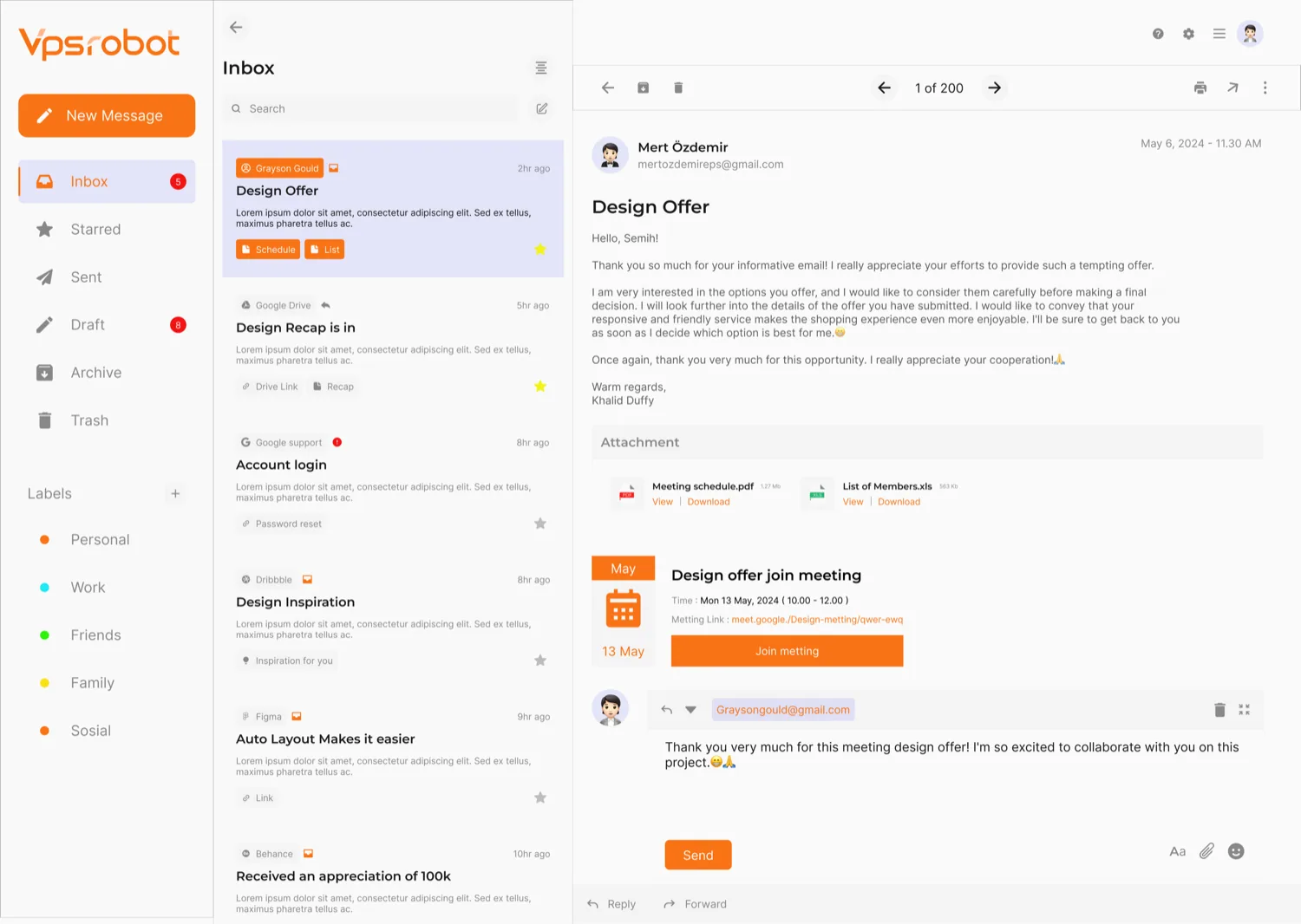Mailify e-posta istemcisi dashboard