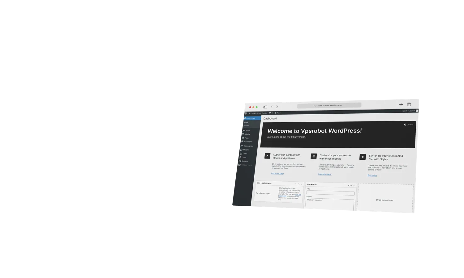 VPSRobot WordPress mockup