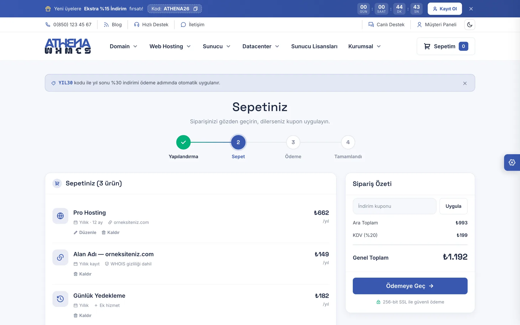 Athena sepet ekranı