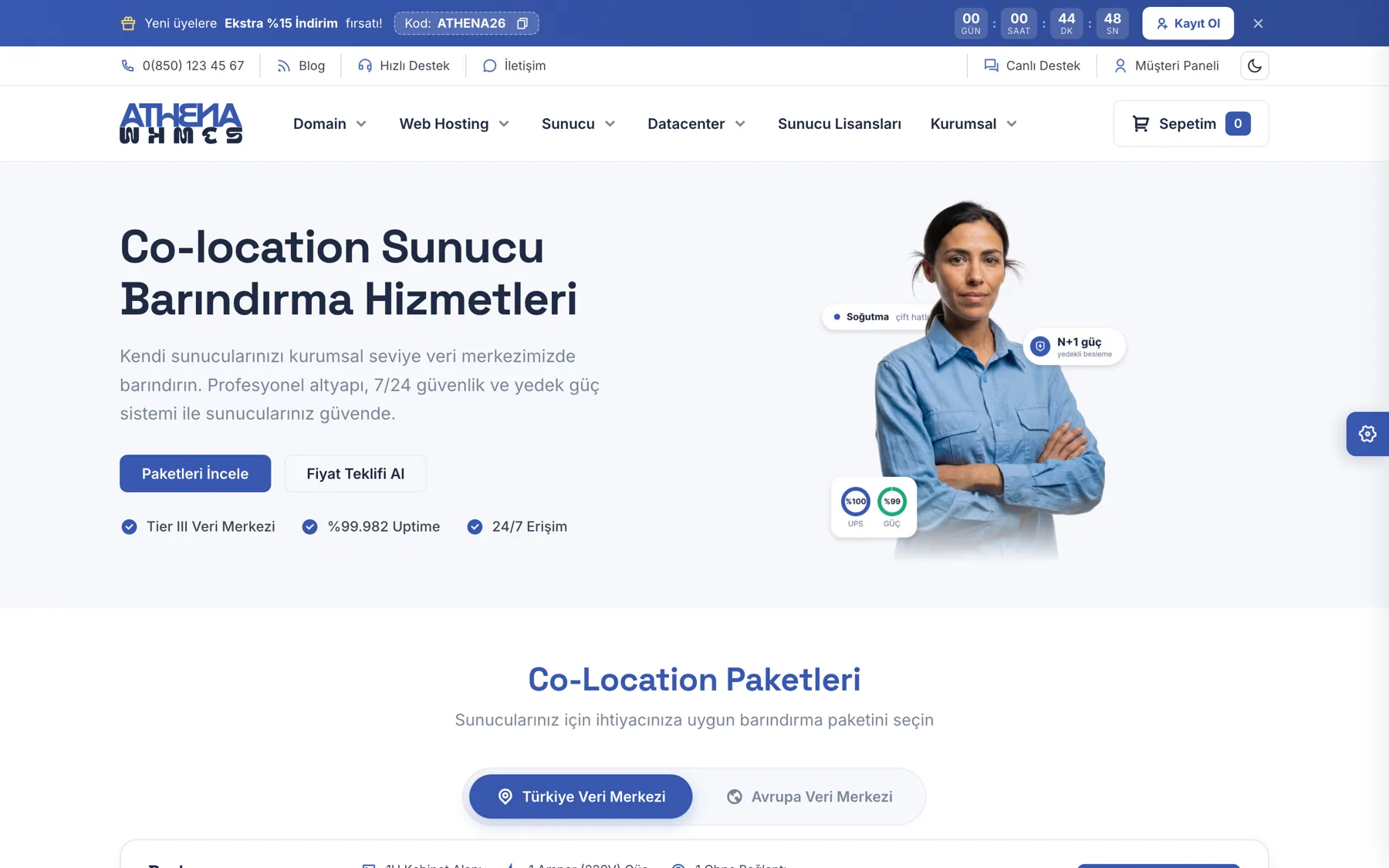 Athena sunucu barındırma sayfası