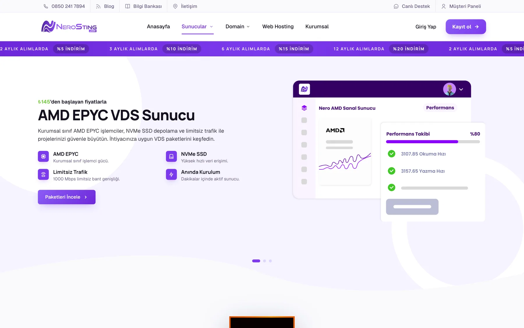 NeroSting AMD VDS ürün sayfası