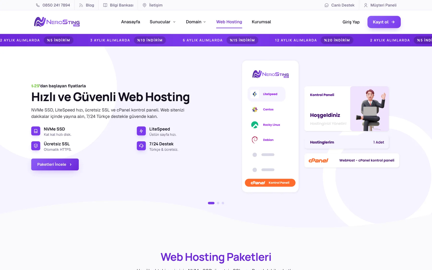 NeroSting web hosting sayfası