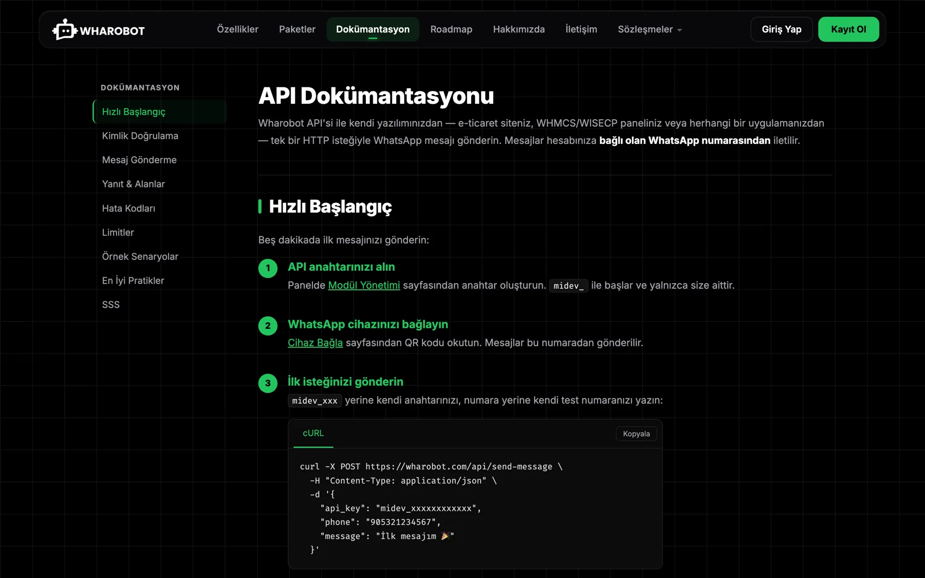 WHAROBOT API dokümantasyonu